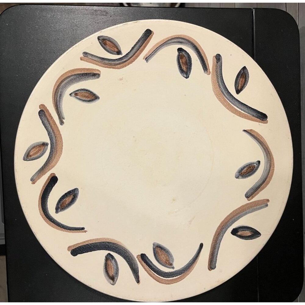 Handmade Ceramic Plate With Abstract Leaf Motif -Artist Signed